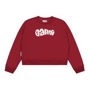 Ganni Red Velvet Round Neck Sweatshirt